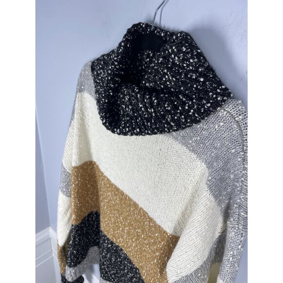 GILI, Size 1X, White, Gray & Tan Chunky Knit Sweater, Turtleneck, Relaxed Fit - Picture 2 of 6
